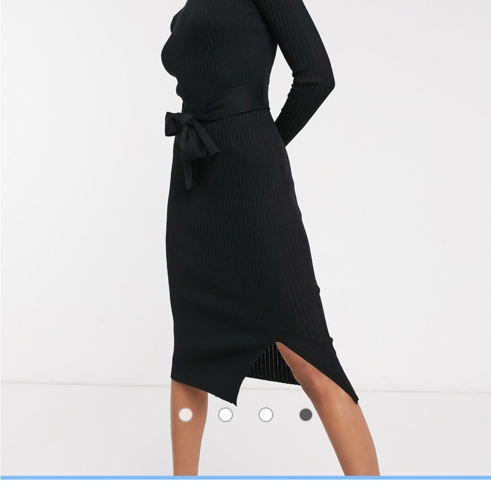New Look tie waist knitted dress in black